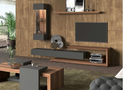 Wall cabinet wall panel side cabinet natural walnut - matt anthracite